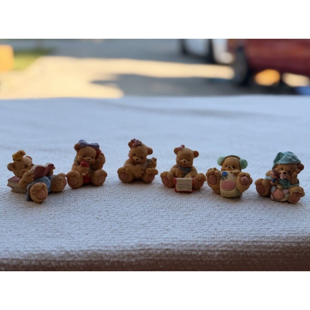 Set Of 6 Vtg Teddy Bear baby ,1994 J.C Resin bear figurines ,Kids miniature...